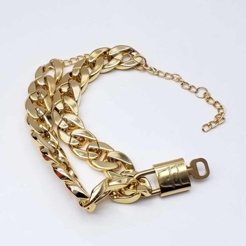 Authentic Louis Vuitton Lock& Key w/Unbranded Cuban Gold Plated Chain 012726 - Picture 8 of 10